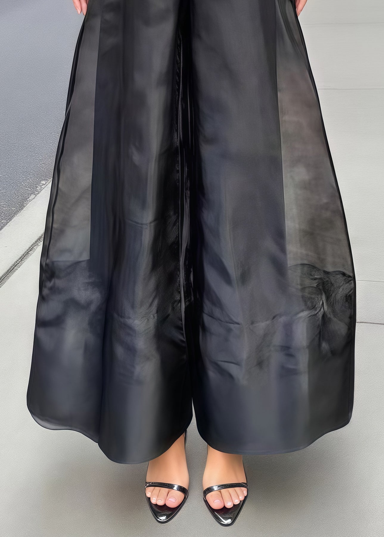 White High Waist Organza Wide Led Pants Skirts Summer