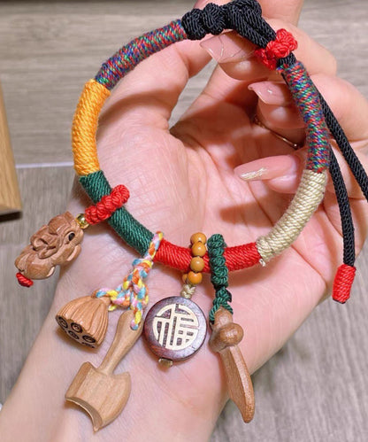 Rainbow Hand Woven Mahogany Tassel Charm Bracelet