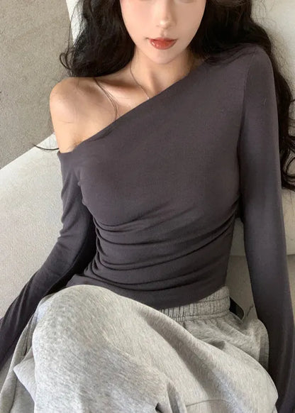 Grey Cold Shoulder Cotton Top Fall