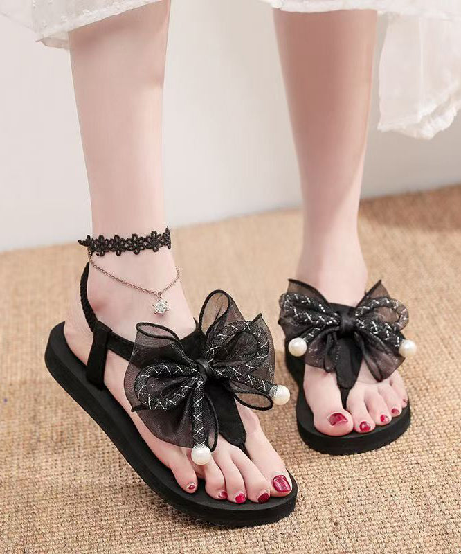 New Black Bow Tie Vacation Beach Flip Flops