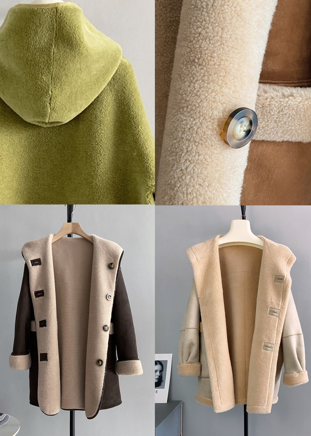Green Pockets Woolen Hooded Jacket Wear on Both Sides Winter