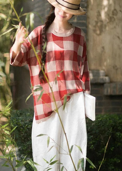 Classy Half Sleeve Spring Clothes Ideas Red Plaid Blouse