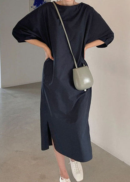 Navy Pockets Cotton Dresses Spring