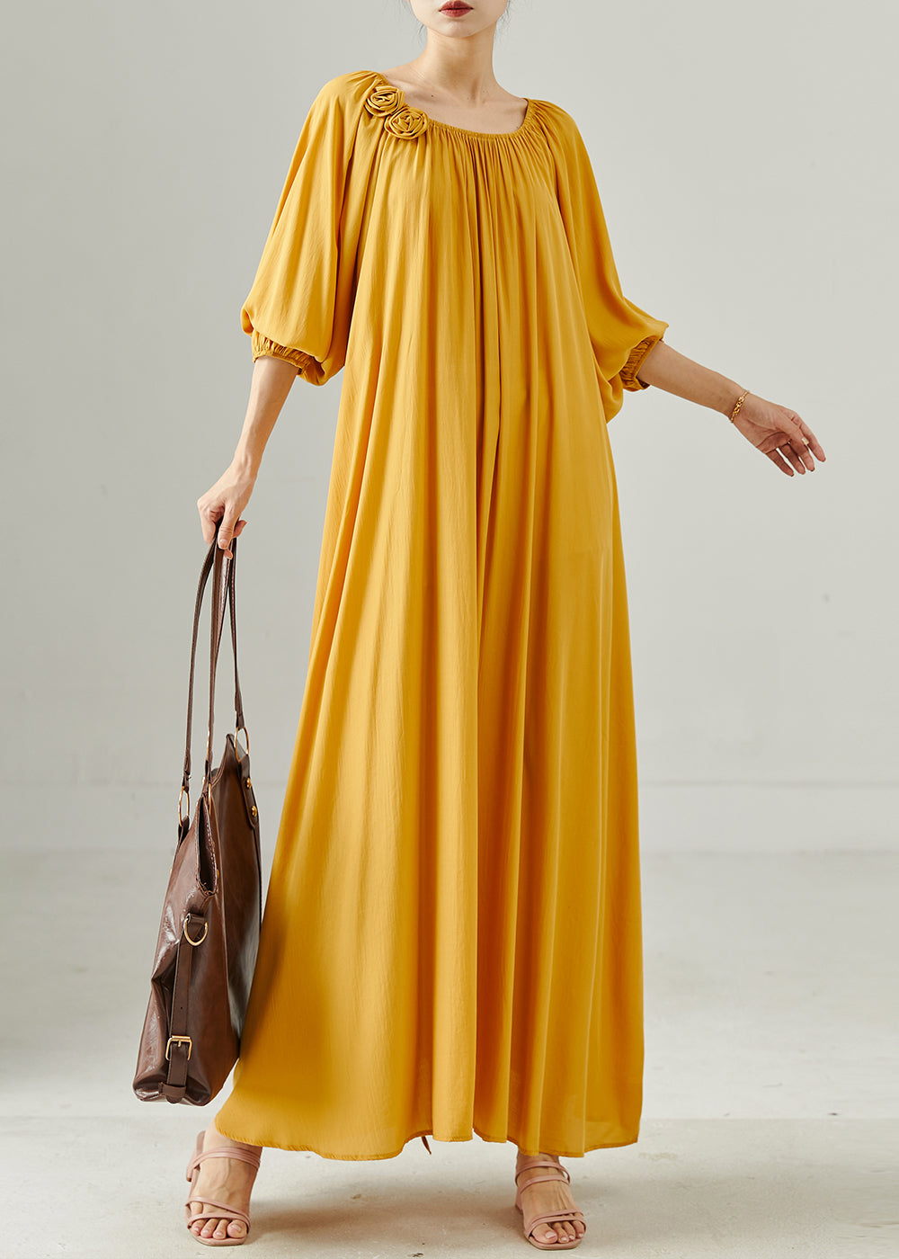 French Yellow Oversized Cotton Dress Summer