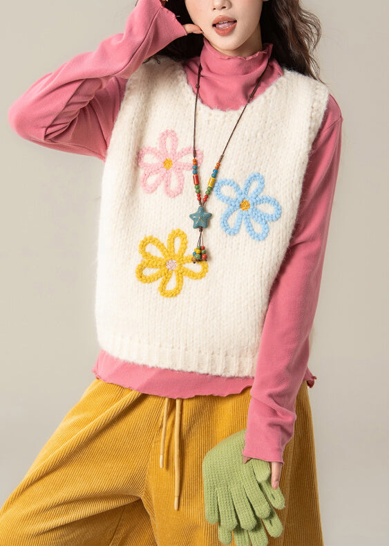 White O Neck Knit Vest Sleeveless