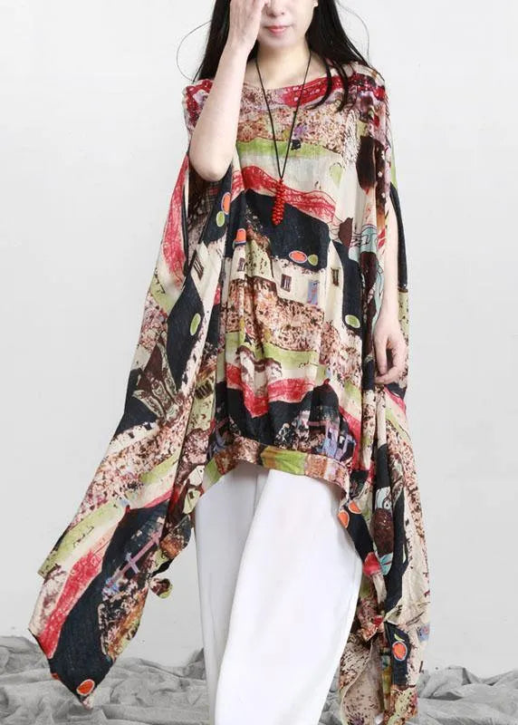 Natural O Neck Asymmetric Cotton Top