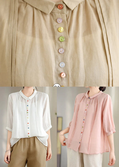 Pink Peter Pan Collar Cotton Shirt Top Half Sleeve