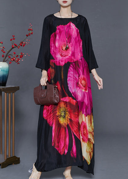 Black Oversized Print Cotton Holiday Dress Summer