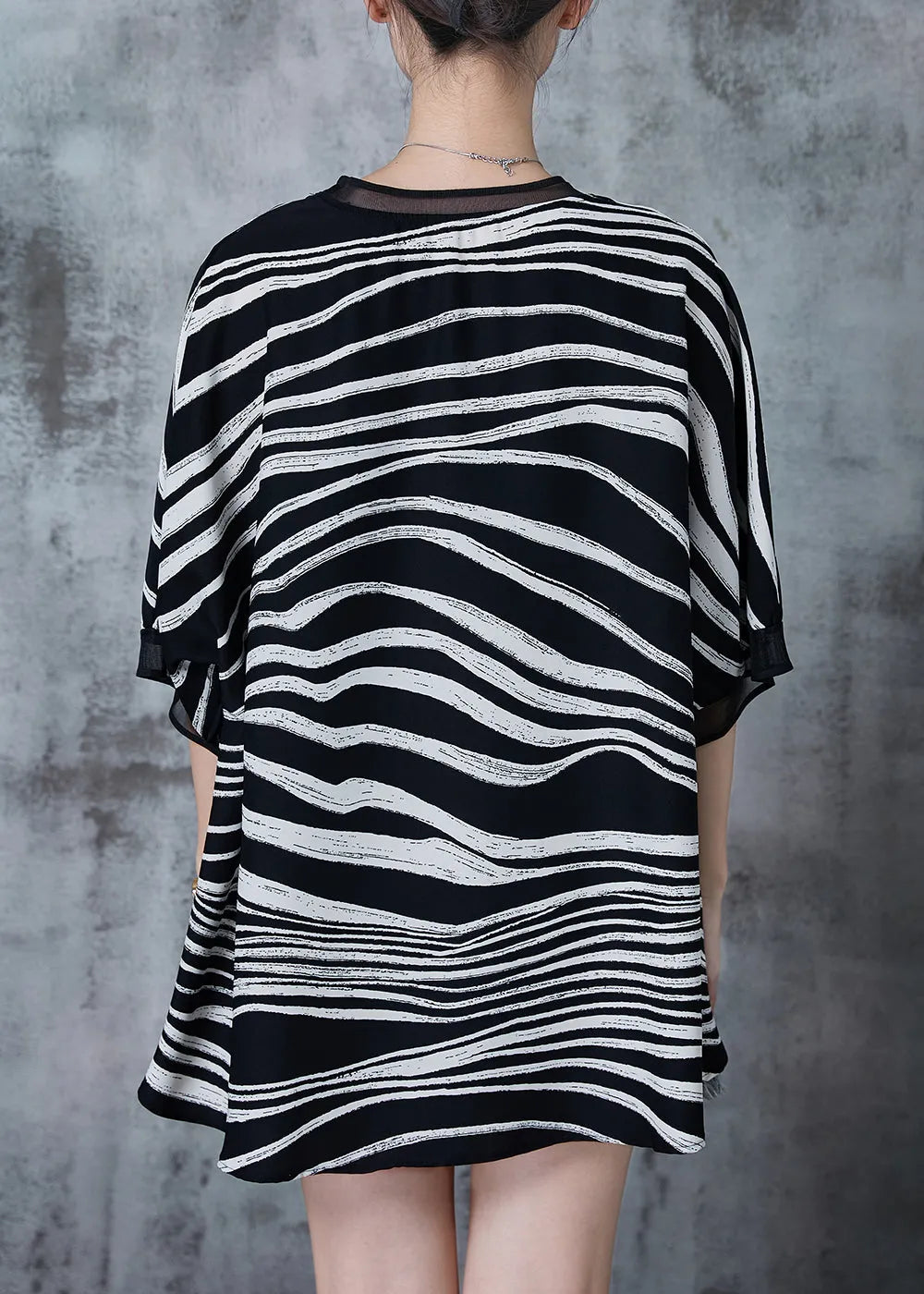 Black Oversized Striped Chiffon Tanks Summer