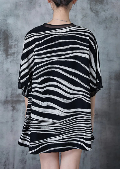Black Oversized Striped Chiffon Tanks Summer