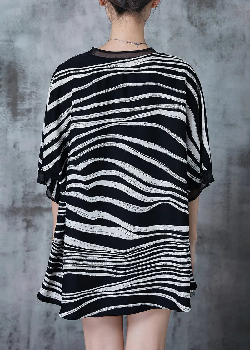 Black Oversized Striped Chiffon Tanks Summer