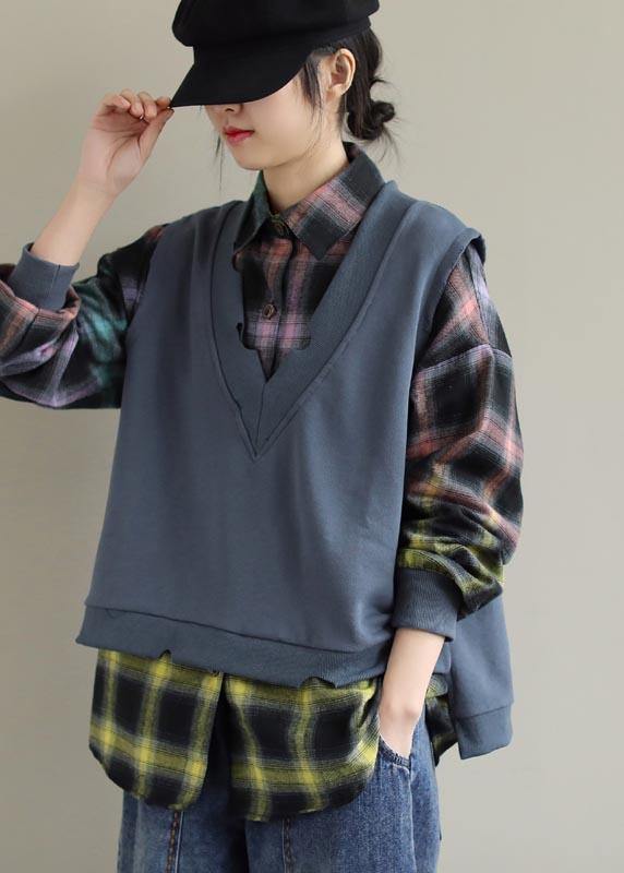 Diy Gray Top Silhouette Lapel Two Pieces Oversized Spring Blouse