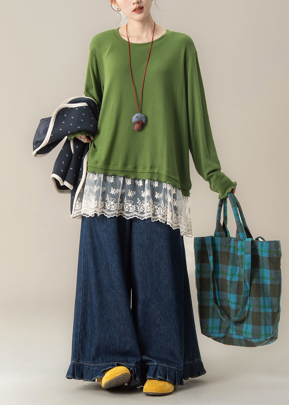 Navy Print Vest T Shirt and Pants Cotton Three Pieces Set Spring