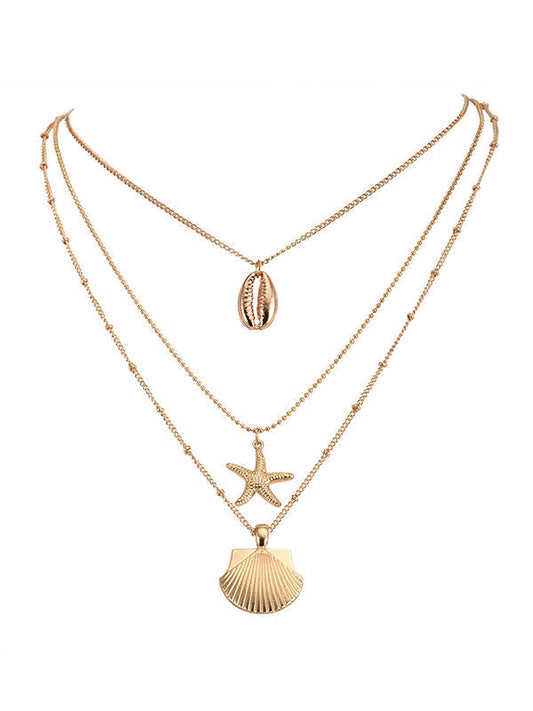 Alloy Shell Pendant Beach Multilayer Necklace