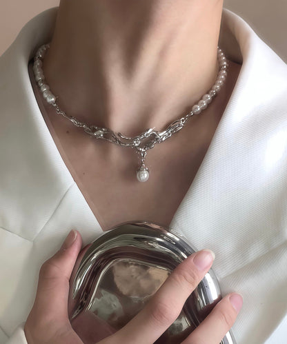 Fine Pearl Connect Tungsten Steel Pendant Choker