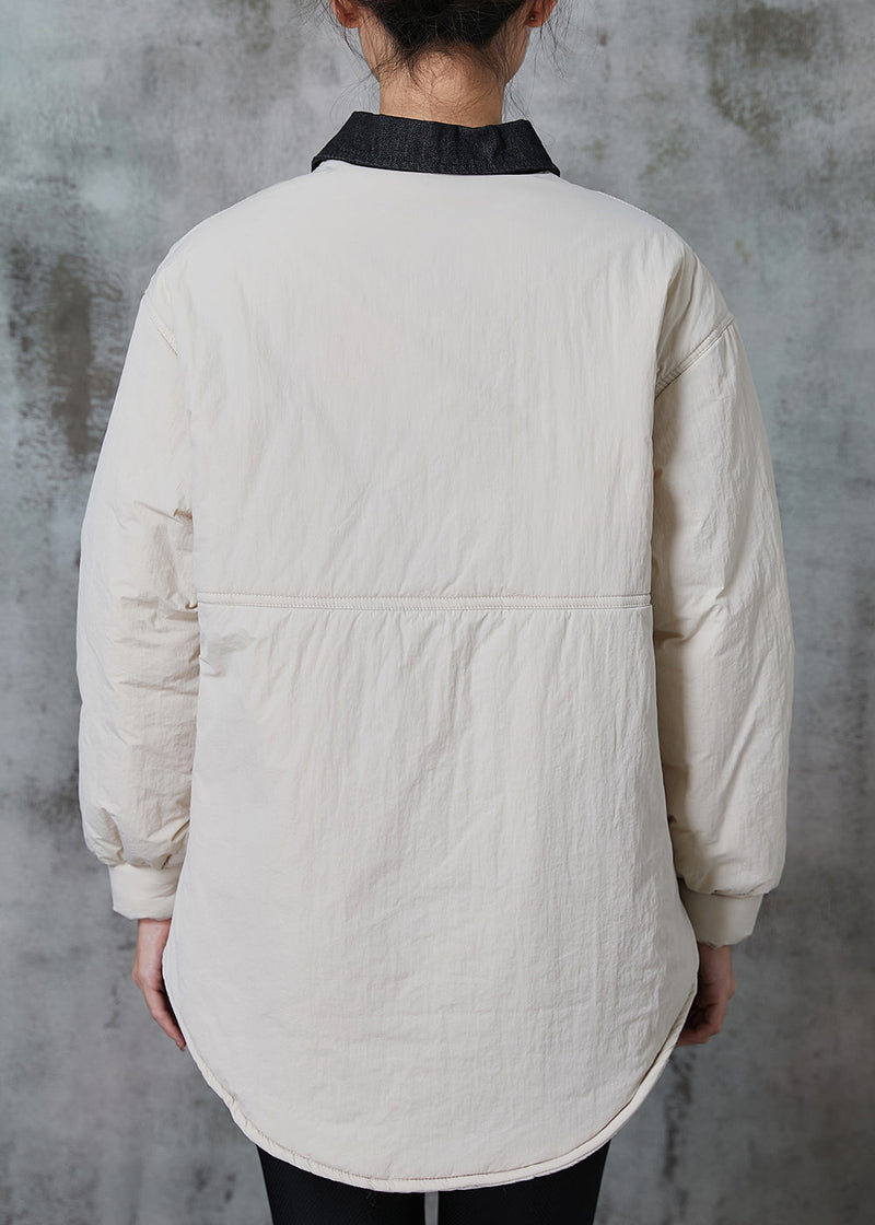 White Peter Pan Collar Pockets Fine Cotton Filled Jacket Spring