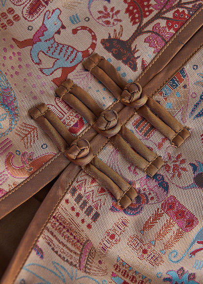 Khaki Print Chinese Button Cotton Jacket Fall