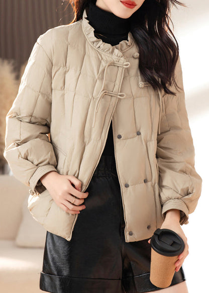 Apricot Ruffled Tasseled Pockets Fine Cotton Filled Jackets Winter