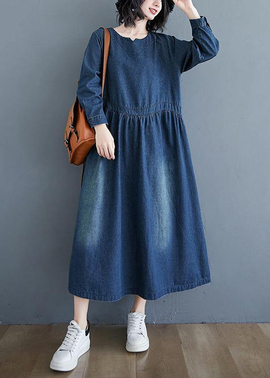 O Neck Cinched Spring Tunic Wardrobes Denim Blue Art Dresses