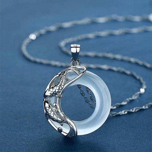 Buddha Stones Natural White Jade Koi Lucky Necklace