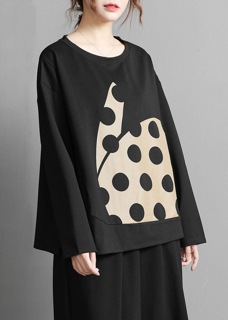 Black Print Dot Cotton Top Spring