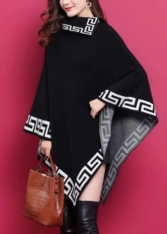 Black Asymmetrical Print Patchwork Knit Sweaters Dresses Fall
