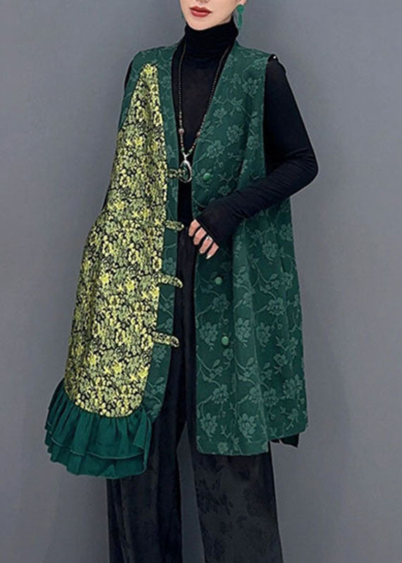 Green Asymmetrical Patchwork Button Waistcoat Fall