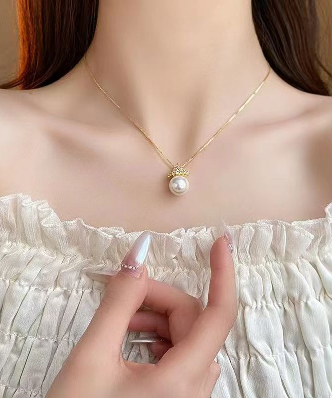 Gold Sterling Silver Overgild Pearl Pendant Necklace