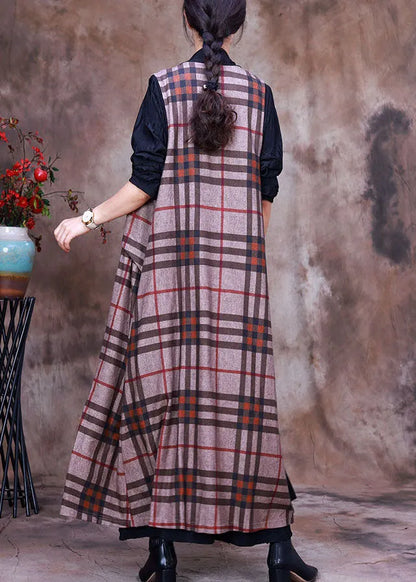 Peterpan Collar Plaid Asymmetrical Design Fall Sleeveless Knit Vest