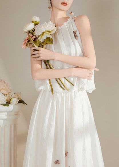White O-neck Top and Maxi Skirts Two Pieces Set Summer