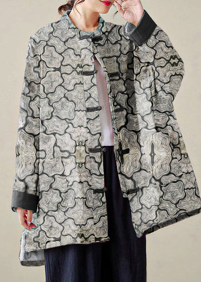 Organic Black Plaid Oversized Print Fine Cotton Filled Coat Outwear Winter