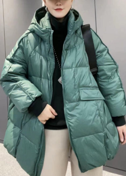 Orange Hooded Zippered Patchwork Duck Down Coat Long Sleeve