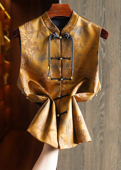 Green Tasseled Jacquard Patchwork Silk Vest Sleeveless
