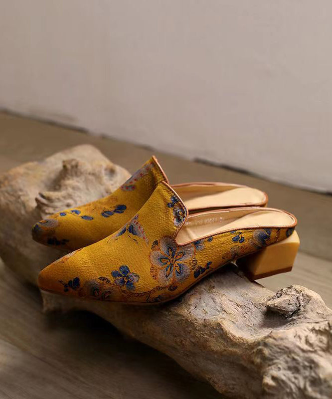 Chunky Yellow Sheepskin Pointed Toe Slide Sandals