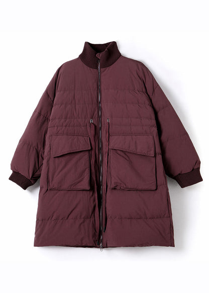 Purple Stand Collar Zippered Duck Down Down Coat Winter