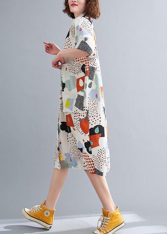 Orange Print Cotton Pockets Summer Dresses