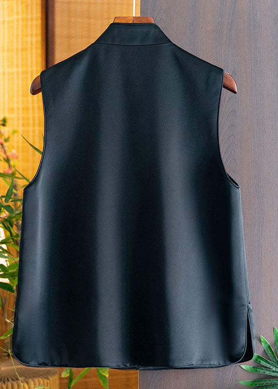 Yellow Stand Collar Embroideried Side Open Silk Waistcoat Fall