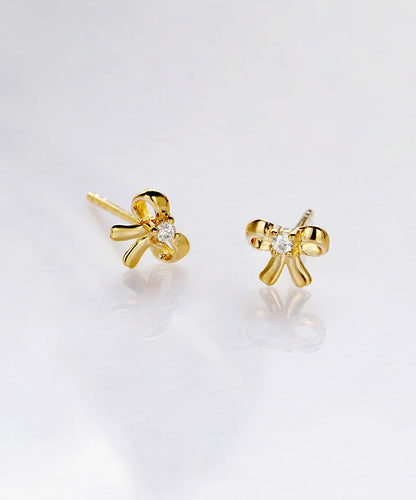 Diy Gold Silver Overgild Bow Stud Earrings
