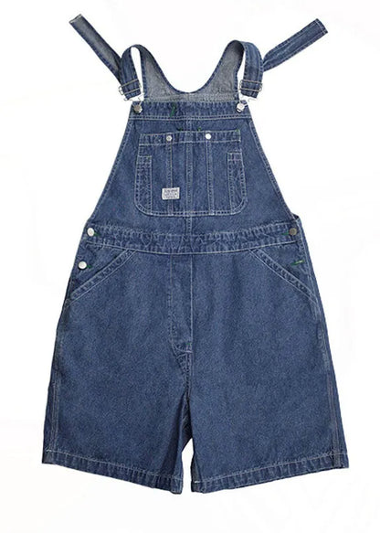 Blue Original Design Cotton Denim Jumpsuit Shorts Summer
