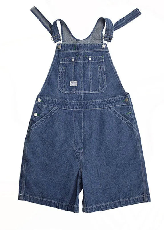 Blue Original Design Cotton Denim Jumpsuit Shorts Summer