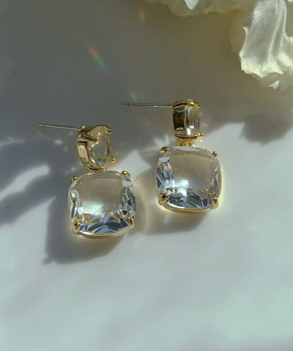 Uniquetransparent Alloy Square Crystal Stud Earrings