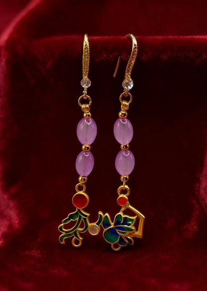 Stylish Pink Crystal Tasseled Style Drop Earrings