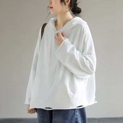 Art Hooded Hole Spring Top Neckline White Blouse