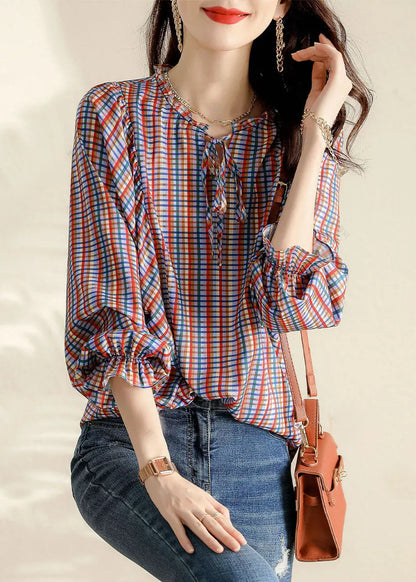 Ruffled Plaid Blouse Tops Spring