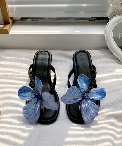 New Silver Butterfly Faux Leather Wedge Flip Flops