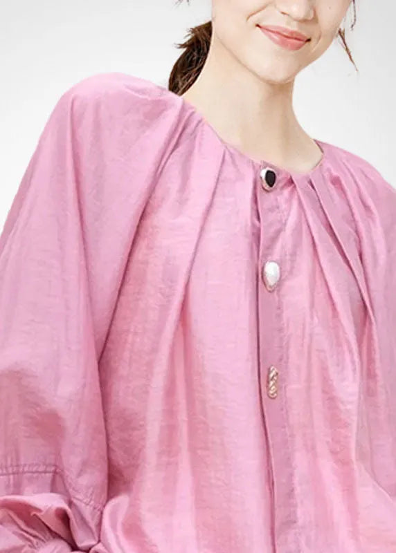 Pink O-neck Oversized Blouses Spring