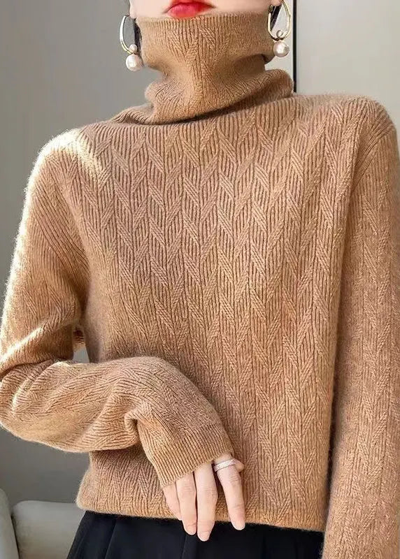 Green Hign Neck Patchwork Woolen Knit Sweaters Top Fall