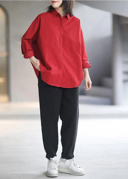 Unique Lapel Patchwork Spring Lothes Pattern Red Blouses
