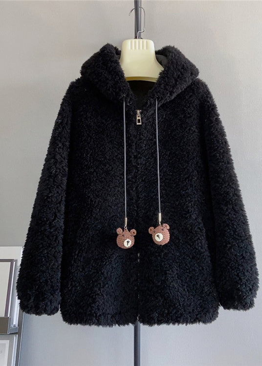 Style Coffee Zippered Wool Hoodie Coat Winter
