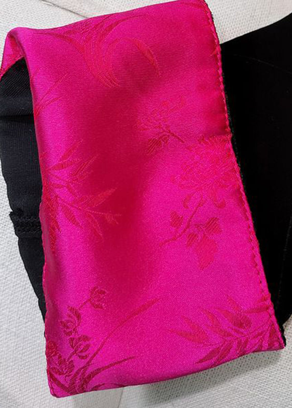 Black O-neck Patchwork Side Open Silk Velour Shirts Long Sleeve